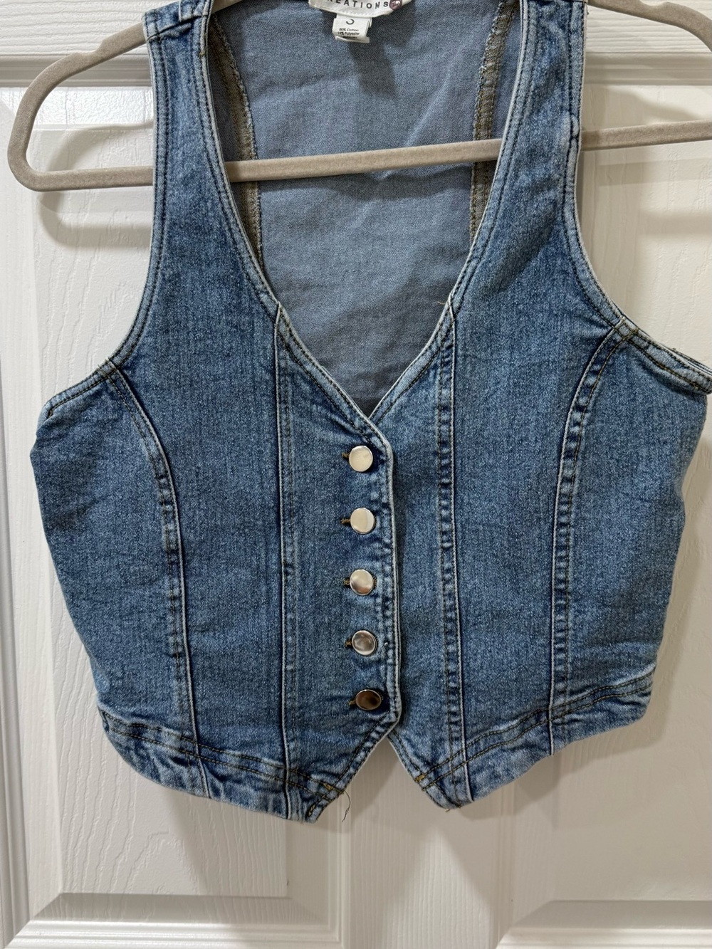 Denim Button-Front Vest in Classic Blue